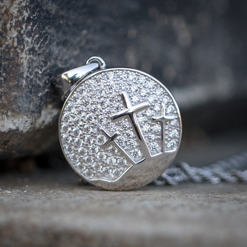 Mini Silver Diamond Cross Pendant Necklace